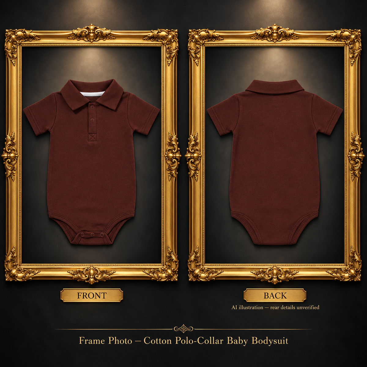 Front and back frame — Cotton Polo-Collar Baby Bodysuit | 3–24 months