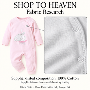 Fabric Research — Three-Piece Cotton Baby Romper Set | 0–18 months; supplier information, not laboratory testing