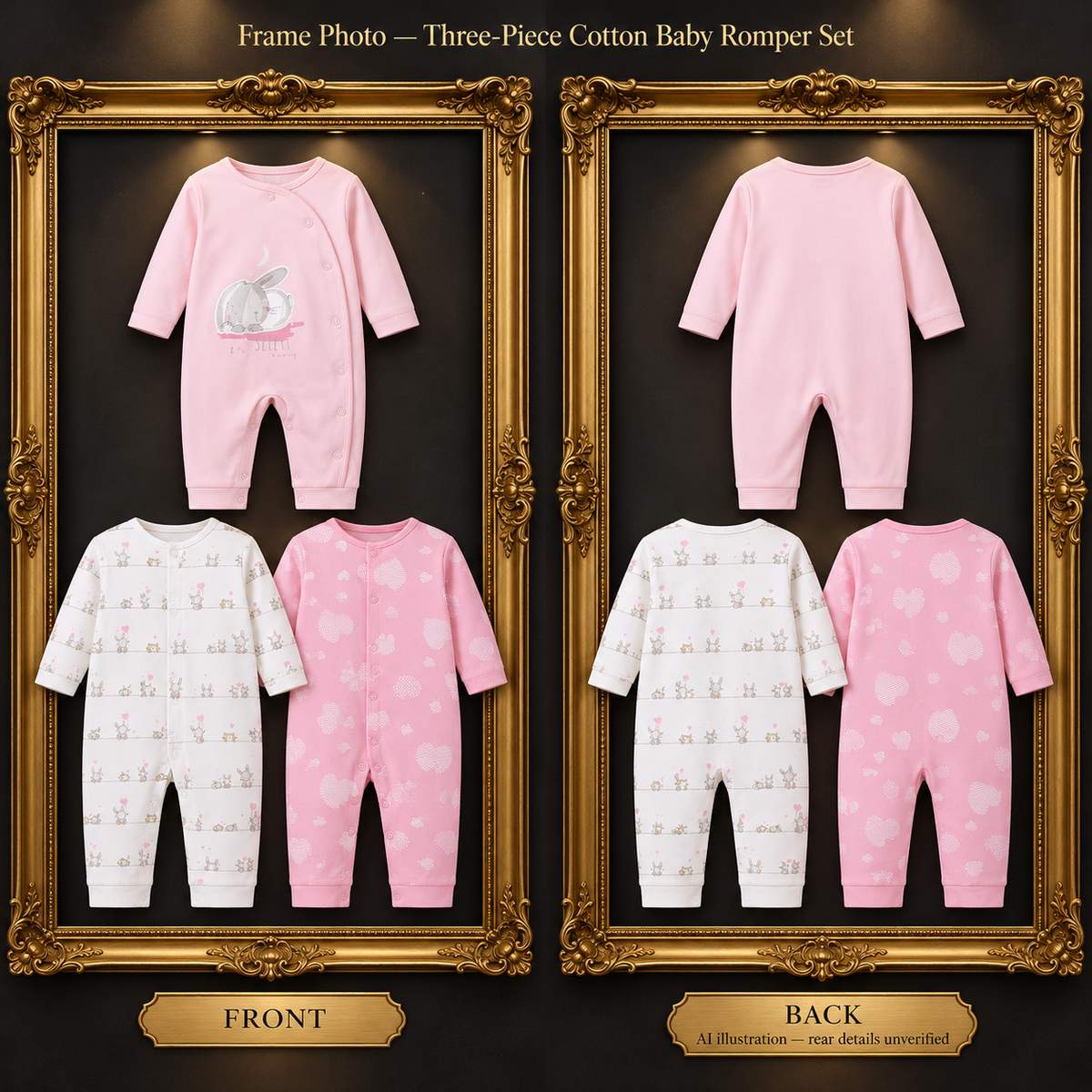 Front and back frame — Three-Piece Cotton Baby Romper Set | 0–18 months