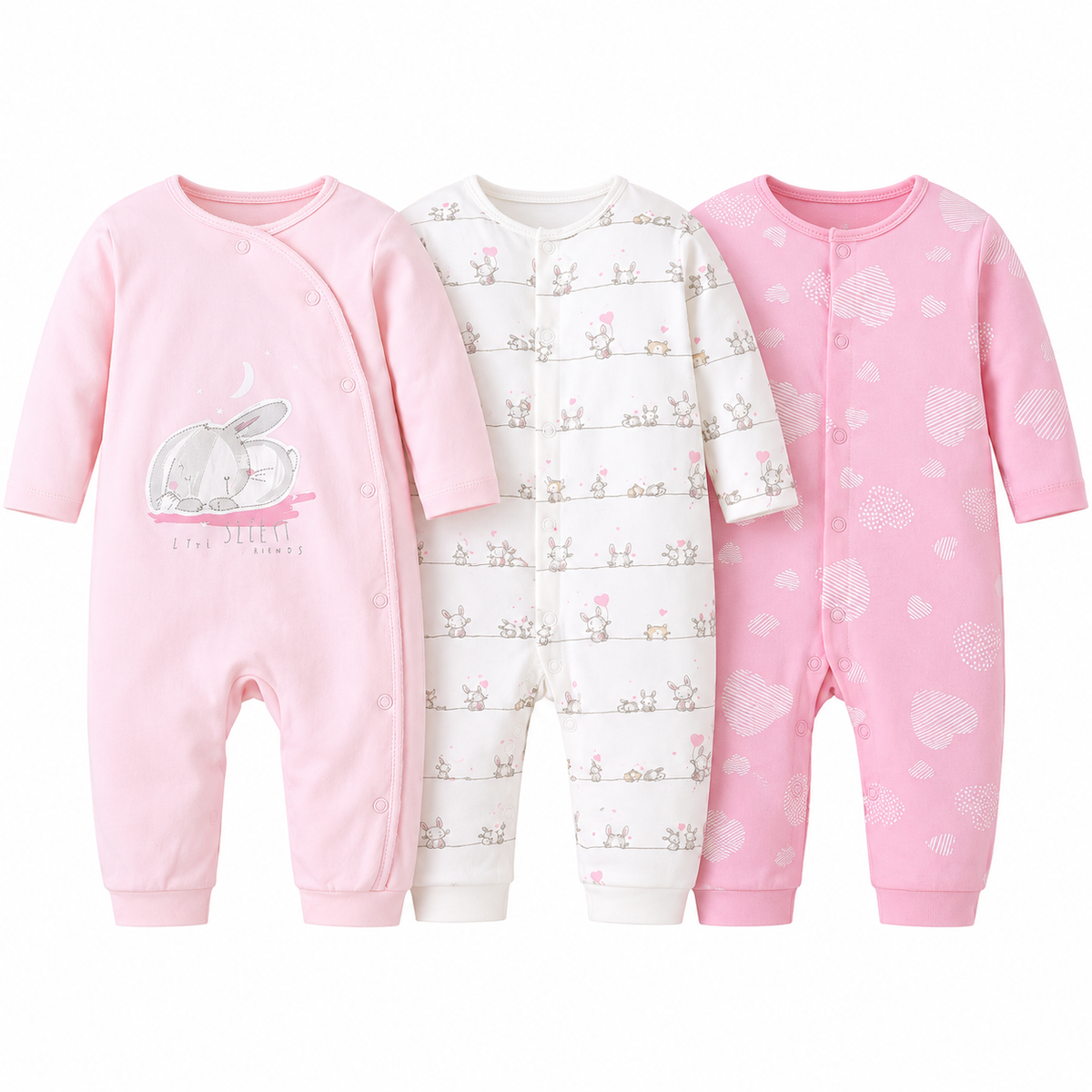 pack bunny — Three-Piece Cotton Baby Romper Set | 0–18 months
