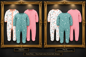 Front and back frame — Three-Pack Cotton Footed Baby Sleepers | 0–7 months