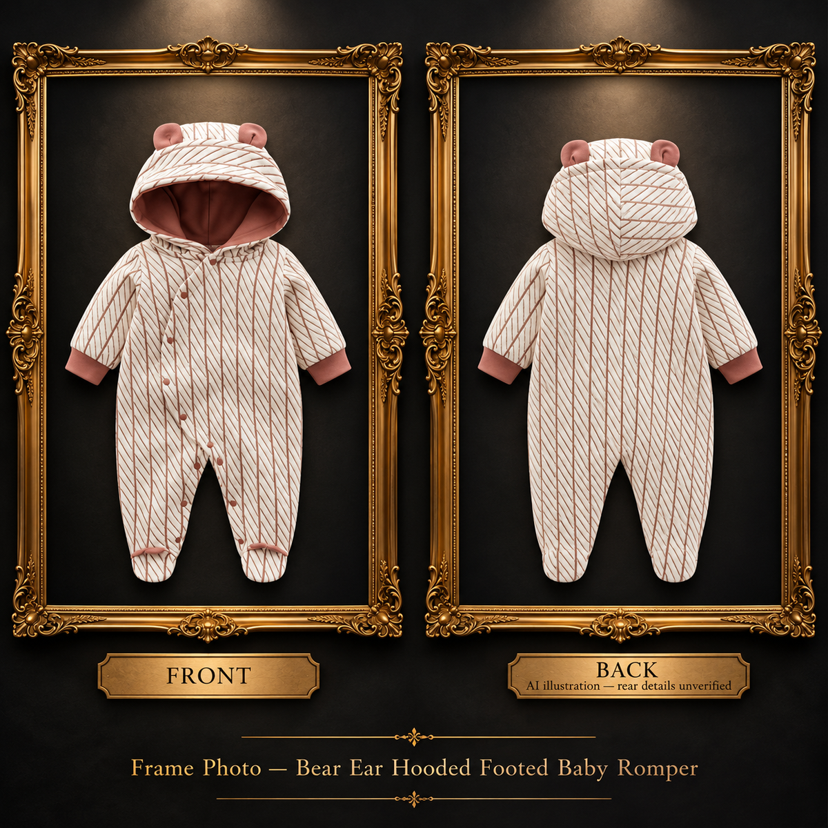 Front and back frame — Bear Ear Hooded Footed Baby Romper | 59–80 cm