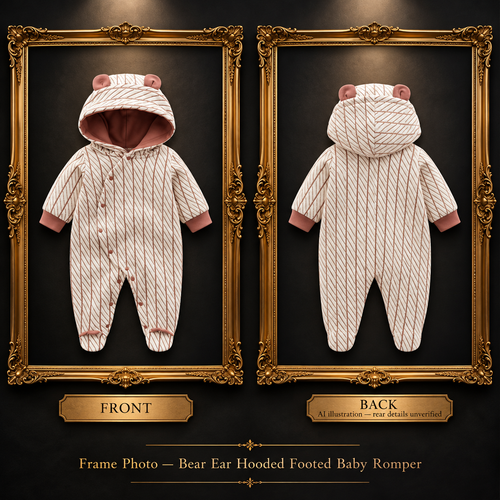 Front and back frame — Bear Ear Hooded Footed Baby Romper | 59–80 cm