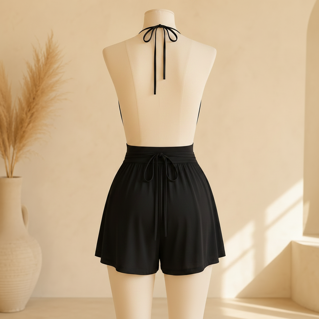 Black Backless Summer Romper