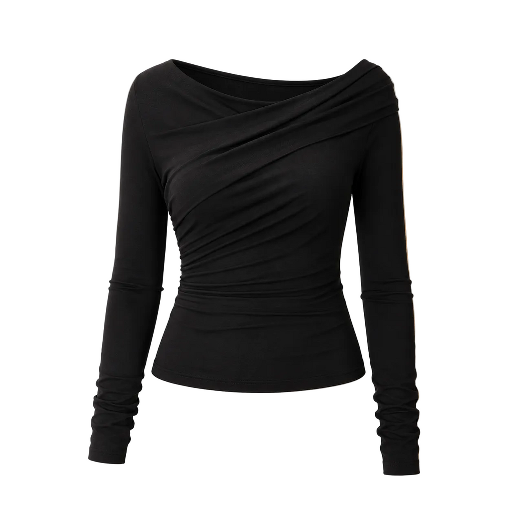 Black Fold-Detail Long Sleeve Top main product photo in cream boutique setting