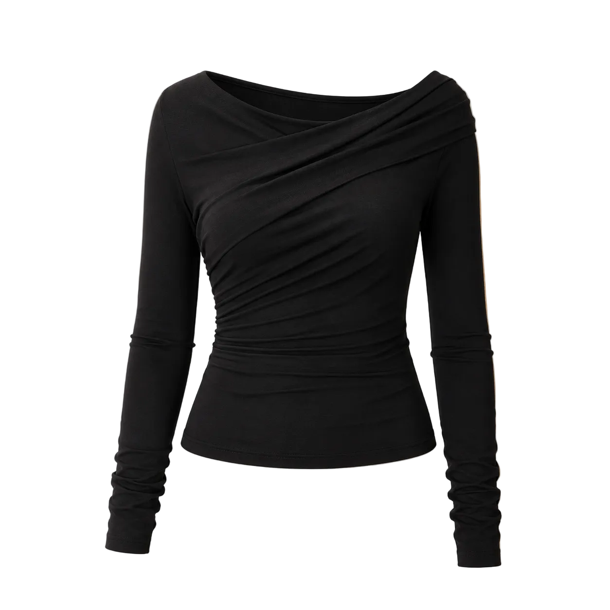 Black Fold-Detail Long Sleeve Top main product photo in cream boutique setting