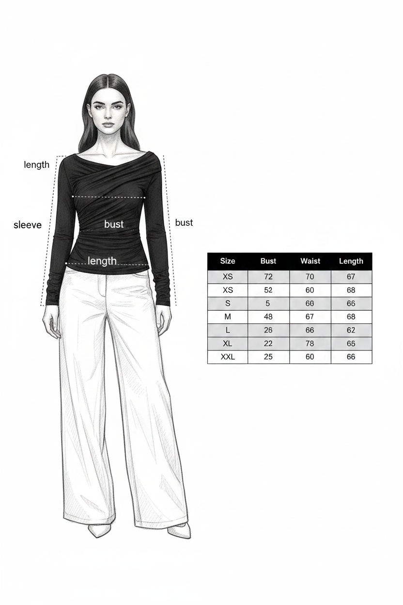 Black Fold-Detail Long Sleeve Top