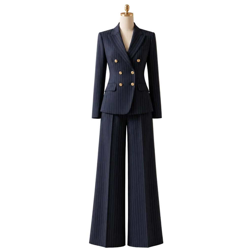 Pinstripe Blazer & Wide-Leg Pants Set