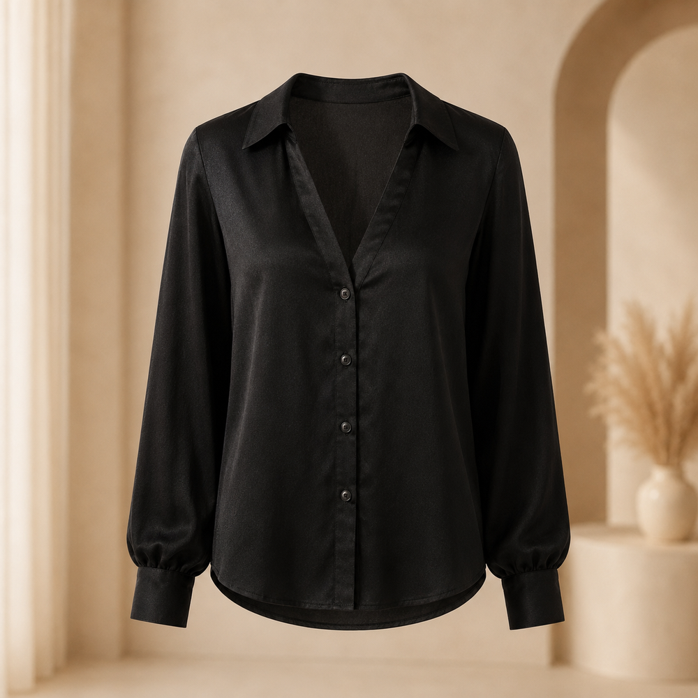 Women's Black V-Neck Shirt — Relaxed Everyday Top