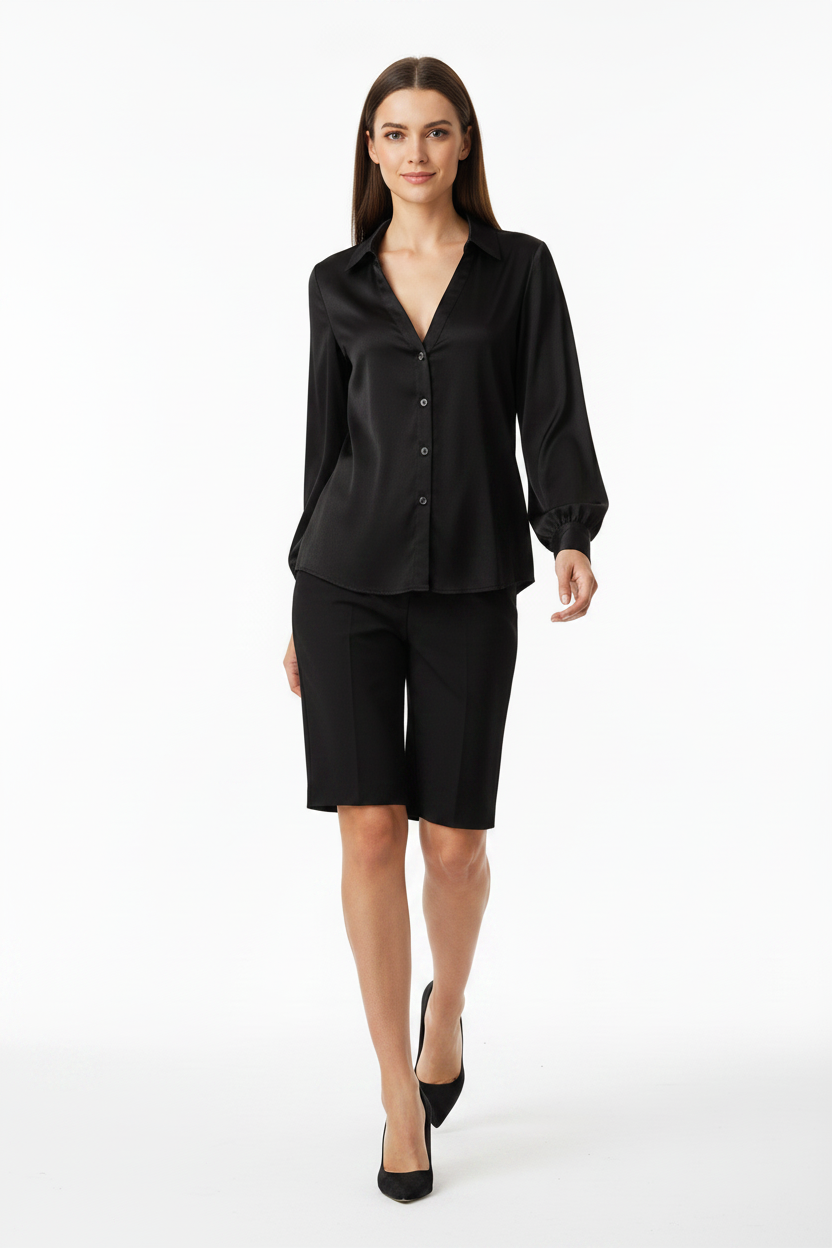 Women's Black V-Neck Shirt — Relaxed Everyday Top