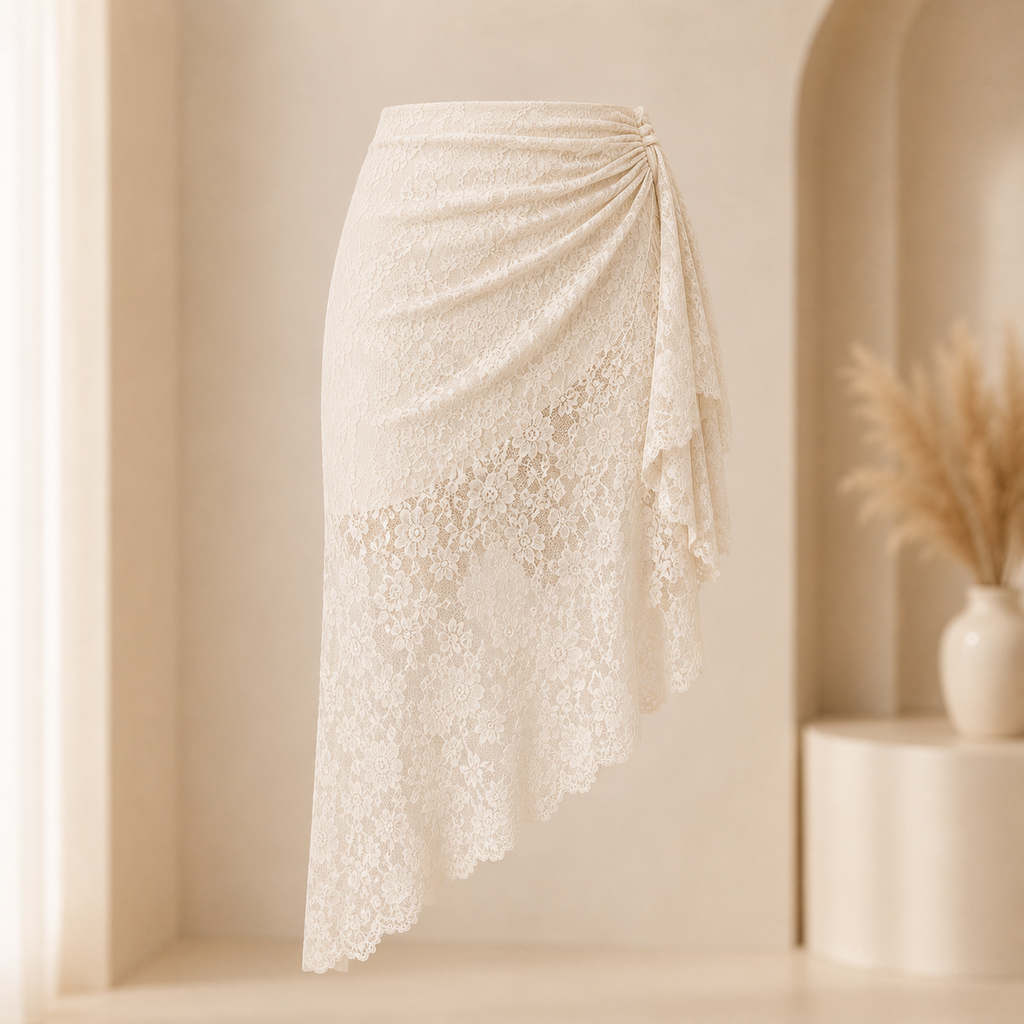 Vintage Lace Asymmetrical Skirt main product photo in cream boutique setting