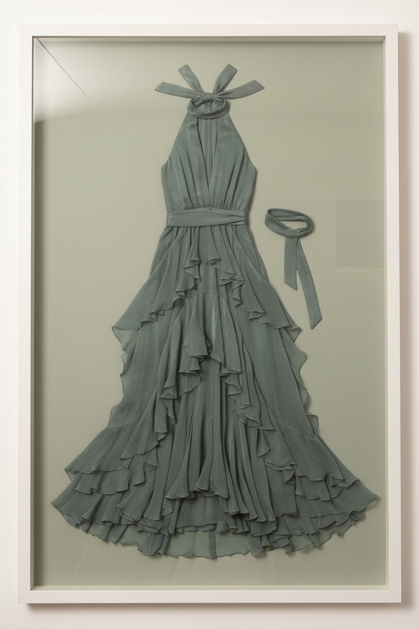 Teal Ruffle Dress Framed
