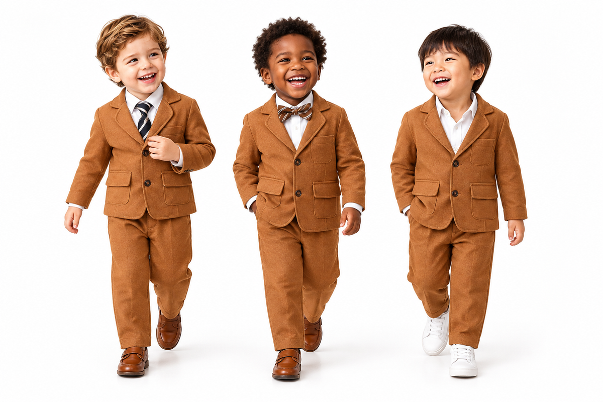 Three khaki suit styling looks