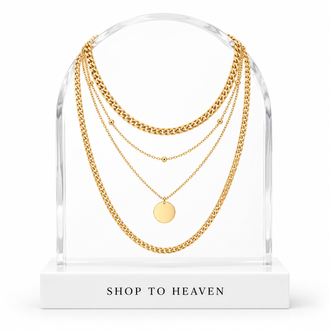 Gold-Tone Layered Chain Necklace with Round Pendant