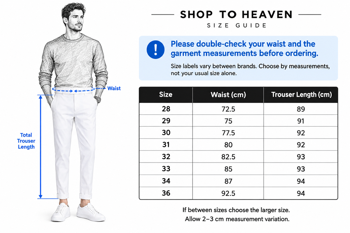 White Cropped Trousers Size Guide