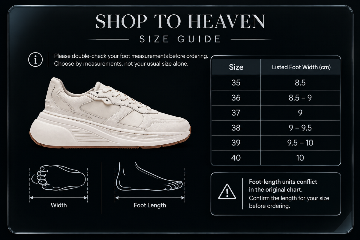 White Leather Sneakers Size Guide