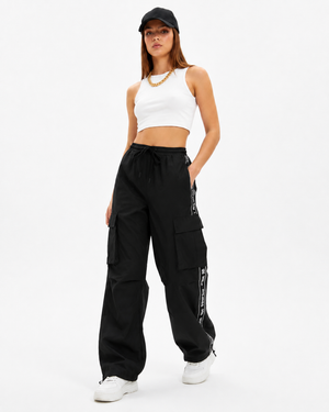 Shop To Heaven Wide-Leg Cargo Parachute Pants black alternate view