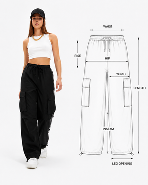 Shop To Heaven Wide-Leg Cargo Parachute Pants size and fit guide